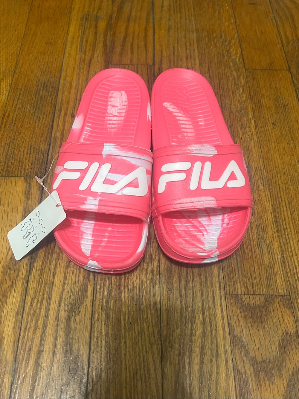 Fila Kids Pink Tie-Dye Logo‎ Slide Sandals Cushioned Footbed Size 3 New